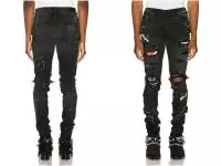 amiri jeans denim dirty indigo embroidery crane black